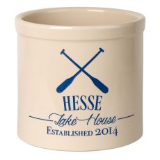 Personalized Oar Lake House Crock, Bristol Crock With Dark Blue Etching
