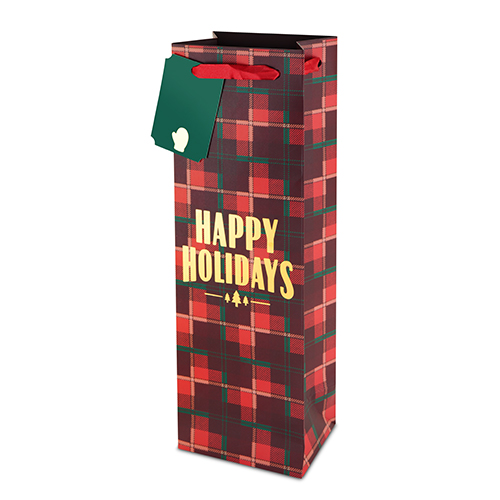 Plaid Happy Holidays 750ml Bottle Bag By Cakewalk