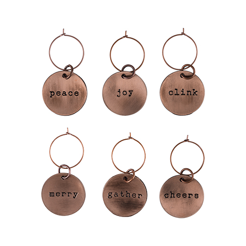 Rustic Holiday: Brushed Copper Wine Charms By Twine (Set of 6)