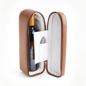 Luxury Suede Lined Single Wine Carrying case in Genuine Leather