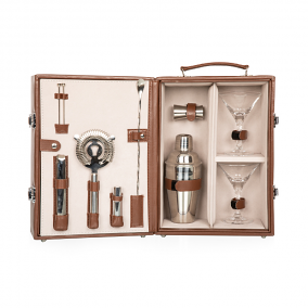 Martini Cocktail Travel Case with Accessories, Mahogany