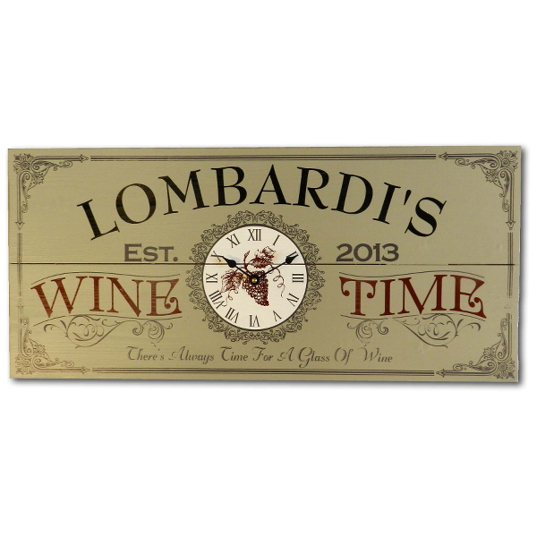 Personalized Vintage Wine Time Clock Plank Sign
