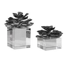 Uttermost Indian Lotus Metallic Silver Flowers S/2