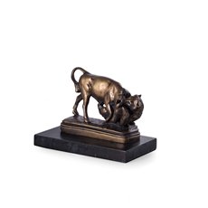 Eternal Struggle of Bull and Bear Bronzed Finished Sculpture on Green Marble Base
