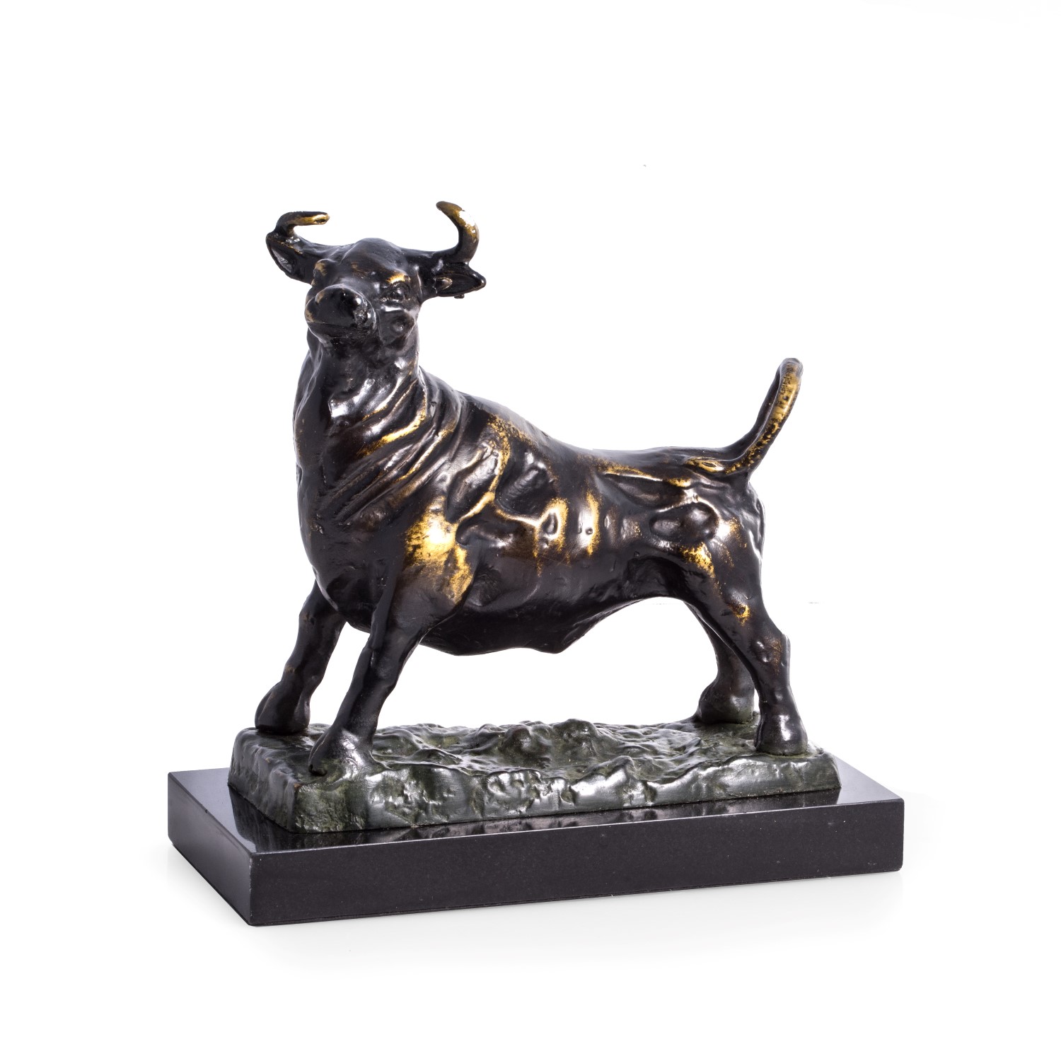 Cast Metal Majestic Bull Sculpture on Marble Base