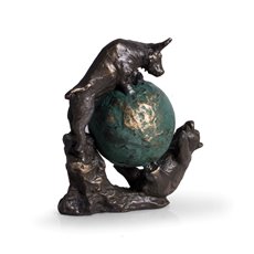 Bronzed Finished Bull and Bear Fight Sculpture with Globe