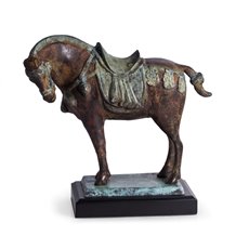 Brass Tang Horse with Flamed Patina Finish on Wood Base
