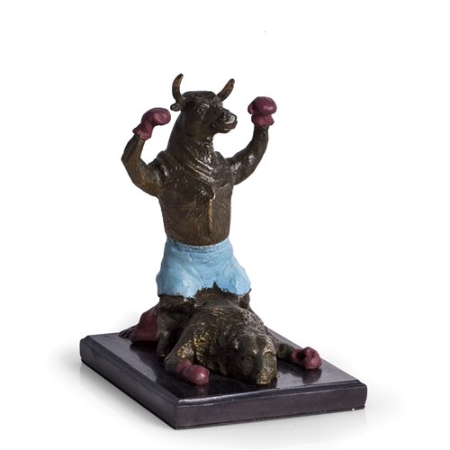Knock-Out Bull Sculpture on Marble Base