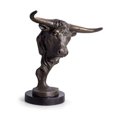 Bronzed Bull Head Sculpture on Marble Base