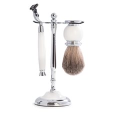 Mach3 Razor and Pure Badger Brush with Chrome Plated White Enamel Finish