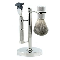 Fusion Razor and Pure Badger Brush on Diamond Cut Design Chrome Stand