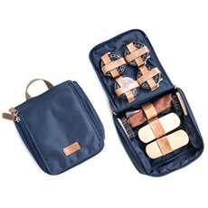 Shoe Shine Kit in Blue Ballistic Nylon with Brown Accented Zippered Case