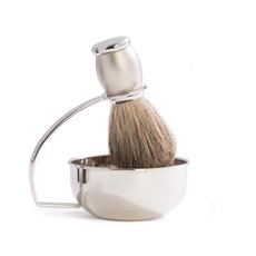 Chrome Plated and Satin Finished Soap Dish with Pure Badger Brush