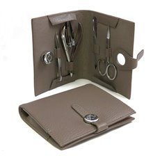 5 Piece Manicure Set with Scissors, File, Nipper, Small Clipper and Tweezers in Stone Leather Case