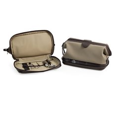 Ultra Suede and Brown Leather Toiletry Bag with 6 Piece Manicure and Grooming Set