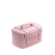 Pink Leatherette Travel Makeup Case with 3 Removable Compartments, Elastic Loops, Zippered Compartment, Nylon Lining and Zipper Closure