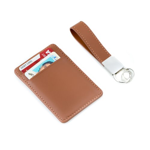 Brown Leather Travel Wallet with Money Clip and Leather Strap Valet Key Ring Gift Set