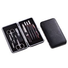 9 Pieces Manicure Set with Tweezers, Nail Scissors, Cuticle Scissor, File, Small Clipper and 4 Piece Manicure Accessories in Black Leather Case