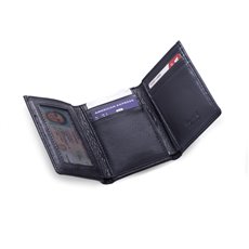Tri-Fold Black Leather Wallet with ID Window