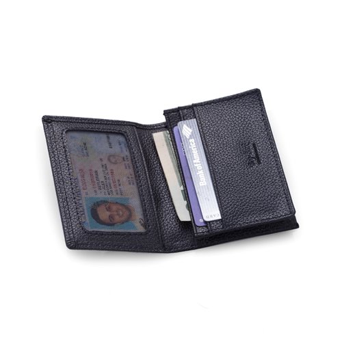 Bi-Fold Black Leather Wallet with ID Window