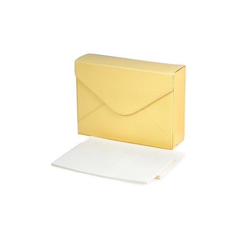 Yellow Leather Stationery Box with Envelopes, Stationery and Magnetic Snap