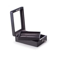 Black Croco Leather 2 Level and 11 Pen Case with Glass Top and Key Lock