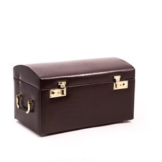 Brown Croco Leather Jewelry Chest with Multi Levels, 2 Removable Travel Cases, Mirror and Locking Clasps