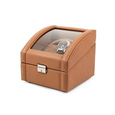 Tan Leather 2 Watch Winder With Glass Top