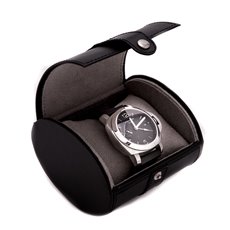 Black Leather Single Watch Travel Case with Snap Closure