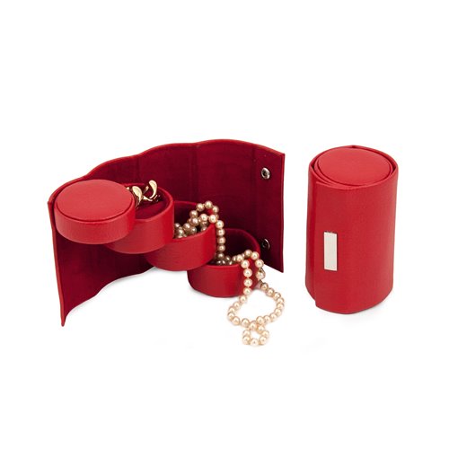 Red Leatherette 3 Level Jewelry Roll with Snap Closure