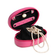 Pink Leatherette Multi Compartment Jewelry Case with Zippered Closure