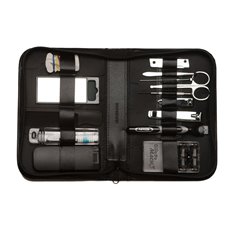 14 Pieces Manicure and Grooming Set in Black Leather Zippered Case