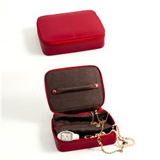 Red Leather Multi Compartment Jewelry Box with Zippered Closure