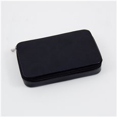 Black Leather Multi Compartment Jewelry Box with Zippered Closure