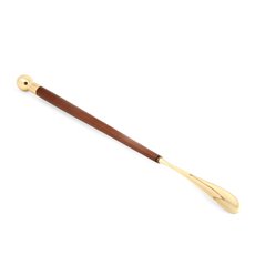 Teak Wood with Brass Accents Shoe Horn and Polishing Sponge