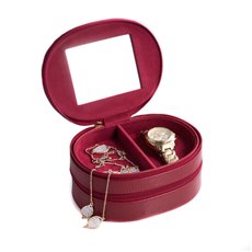 Red Lizard Leather Two Level Jewelry Case with Mirror, Zipper Closures and Soft Velour lined