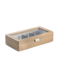 Taupe Leather Multi Eyeglass Case with Glass Top and Locking Clasp Velour lined