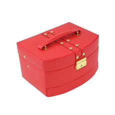 3 Level Hinged Red Leather Jewelry Box with Studs