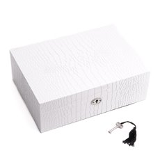 White Croco Design Wood Jewelry Box with Valet Tray and Key Lock