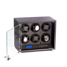 Carbon Fiber Finish 6 Watch Winder with Locking Glass Door