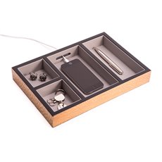 Lace Lacquered Burl Wood Open Valet with Soft Velour Lining and Opening for Charging Cords