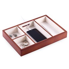 Cherry Wood Open Valet with Soft Velour Lining and Opening for Charging Cords