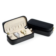 Black Lizard Leather Watch and Bracelet Case with Soft Velour Lining and Zipper Closure