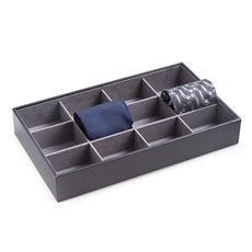 Black Leather Open Face 12 Tie Storage Case with Velour Lining