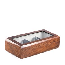 Lacquered Brown Burl Wood Multi Eyeglass Case with Glass Top and Velour Lined