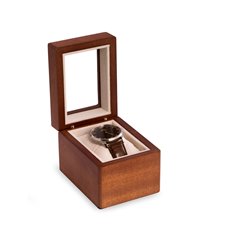 Cherry Wood Single Watch Box with Glass Top, Velour Lining and Pillow