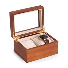 Cherry Wood 2 Watch Box with Glass Top, Velour Lining and Pillows