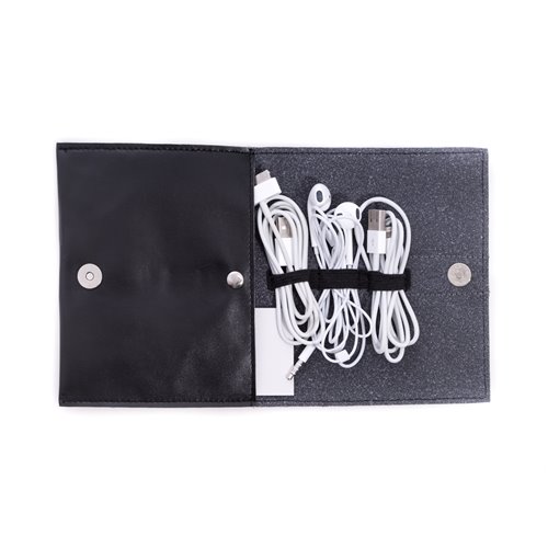 Black Leatherette Travel Charger Case and Accessories Pouch