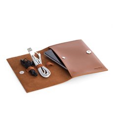 Brown Leatherette Travel Charger Case and Accessories Pouch