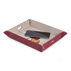 Red Lizard Deboss Leather Valet and Charging Station with Pig Skin Leather Lining Continent Side Openings for Easy Charging Cord Pass-thru